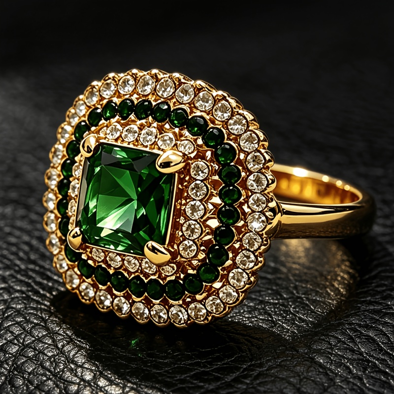 Women's Palace Style Gemstone Ring — Copper Inlaid Synthetic Emerald